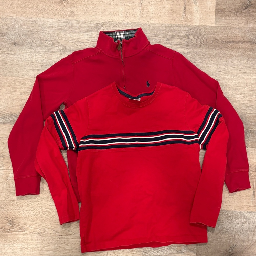 Polo Ralph Lauren Hanna Andersson Plaid Quarter Zip Baseball Tee Top Shirt 12 14